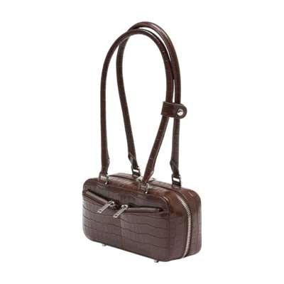 Self-portrait Crocodile-embossed Leather Shoulder Bag In Brown