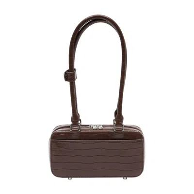 Self-portrait Crocodile-embossed Leather Shoulder Bag In Brown