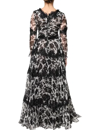 Pre-owned Dolce & Gabbana Black Silk Floral Lace Ricamo Ball Maxi Women's Dress () In Multi
