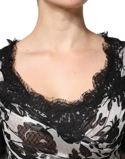 Pre-owned Dolce & Gabbana Black Silk Floral Lace Ricamo Ball Maxi Women's Dress () In Multi