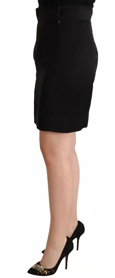 Pre-owned Dolce & Gabbana Black Silk High Waist Mini Pencil Cut Women's Skirt ()