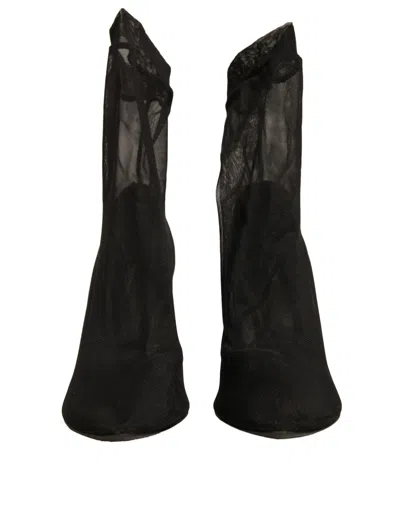 Pre-owned Dolce & Gabbana Black Silk Mesh Sock Style Heels Boots Women's Shoes ()