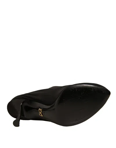 Pre-owned Dolce & Gabbana Black Silk Mesh Sock Style Heels Boots Women's Shoes ()