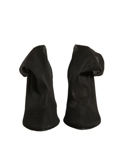 Pre-owned Dolce & Gabbana Black Silk Mesh Sock Style Heels Boots Women's Shoes ()