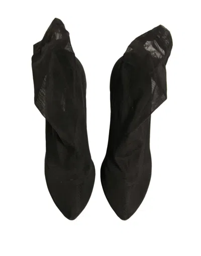 Pre-owned Dolce & Gabbana Black Silk Mesh Sock Style Heels Boots Women's Shoes ()