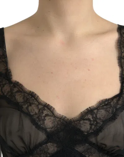 Dolce & Gabbana Black Silk Pleated Lace Chiffon Mini Women's Dress In Black