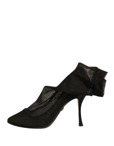 Pre-owned Dolce & Gabbana Black Silk Mesh Sock Style Heels Boots Women's Shoes ()