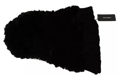 Dolce & Gabbana Black Silver Fox Fur Cashmere Hooded Scarf In Black