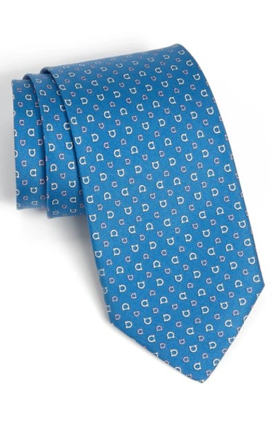 Ferragamo Gancini-print Silk Tie, Blue