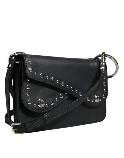 Pre-owned Dolce & Gabbana Black Small Leather Studded Shoulder Crossbody Women's Bag ()