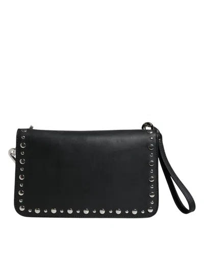 Pre-owned Dolce & Gabbana Black Small Leather Studded Shoulder Crossbody Women's Bag ()