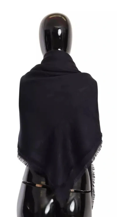 Pre-owned Dolce & Gabbana Black Solid Silk Wool Fringe Wrap Women's Scarf ()