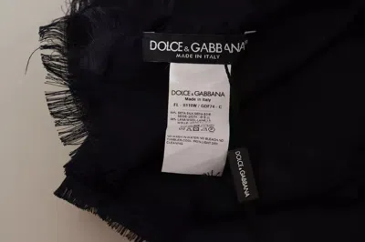 Pre-owned Dolce & Gabbana Black Solid Silk Wool Fringe Wrap Women's Scarf ()