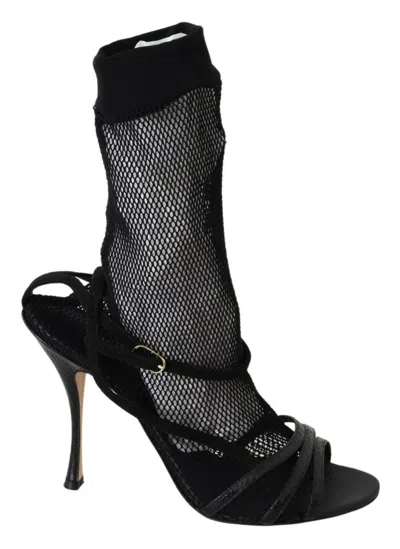 Dolce & Gabbana Black Suede Short Boots Sandals Women's Shoes In Black