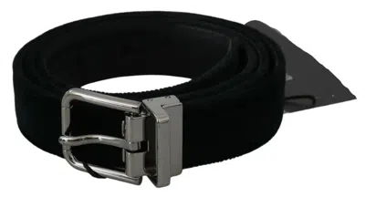 Dolce & Gabbana Black Velvet Leather Silver Buckle Belt In Black