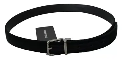 Dolce & Gabbana Black Velvet Leather Silver Buckle Belt In Black