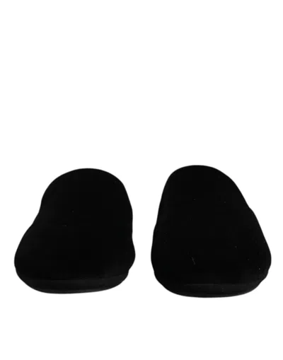 Pre-owned Dolce & Gabbana Black Viscose Velvet Slides Flat Slipper Men's Shoes ()