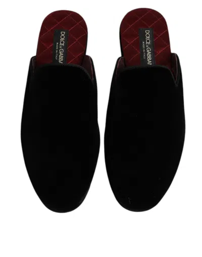 Pre-owned Dolce & Gabbana Black Viscose Velvet Slides Flat Slipper Men's Shoes ()