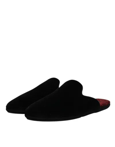 Pre-owned Dolce & Gabbana Black Viscose Velvet Slides Flat Slipper Men's Shoes ()