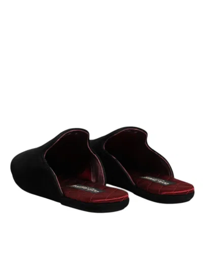 Pre-owned Dolce & Gabbana Black Viscose Velvet Slides Flat Slipper Men's Shoes ()