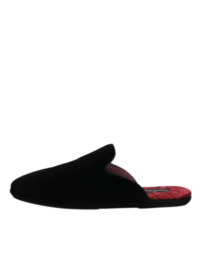 Pre-owned Dolce & Gabbana Black Viscose Velvet Slides Flat Slipper Men's Shoes ()
