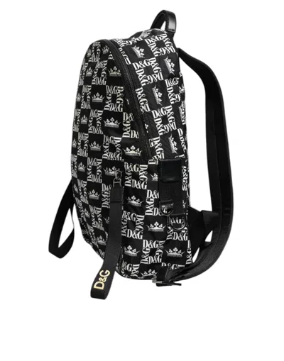 Pre-owned Dolce & Gabbana Black White Crown Printed Nylon School Backpack Men's Bag () In Multi