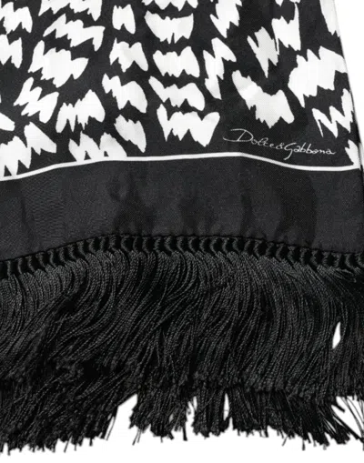 Pre-owned Dolce & Gabbana Black White Patterned Fringes Shawl Women's Scarf () In Multi
