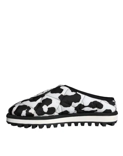 Pre-owned Dolce & Gabbana Black White Quilted Logo Sandals Slides Men's Shoes () In Multi