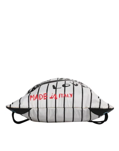Pre-owned Dolce & Gabbana Black White Striped Polyester Drawstring Backpack Men's Bag () In Multi