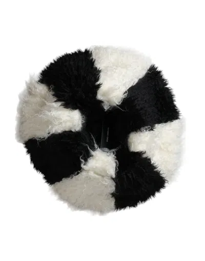 Dolce & Gabbana Black White Stripes Mohair Fur Bucket Women's Hat In Multi