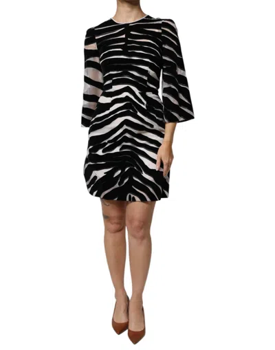 Dolce & Gabbana Black White Zebra A-line Sheath Mini Dress In Black
