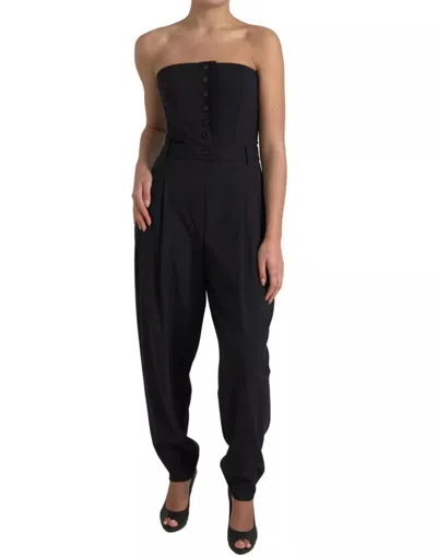 Pre-owned Dolce & Gabbana Black Wool Stretch Strapless Jumpsuit Women's Dress ()