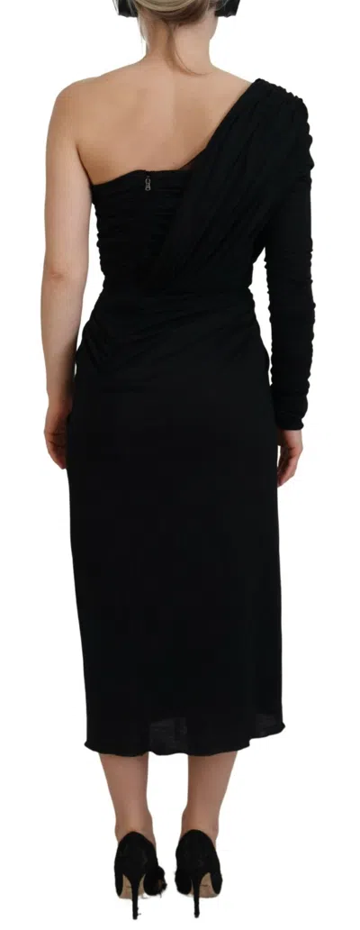 Dolce & Gabbana Black Wrap Sheath Long Gown Wool Dress