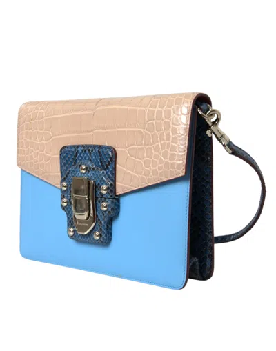 Pre-owned Dolce & Gabbana Blue Beige Exotic Leather Lucia Crossbody Purse Women's Bag () In Multi