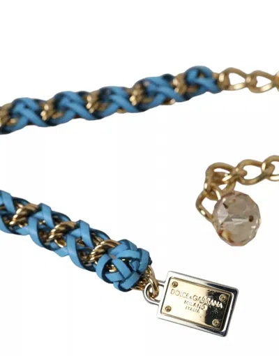 Dolce & Gabbana Blue Braided Gold Brass Chain Waist Belt In Blue