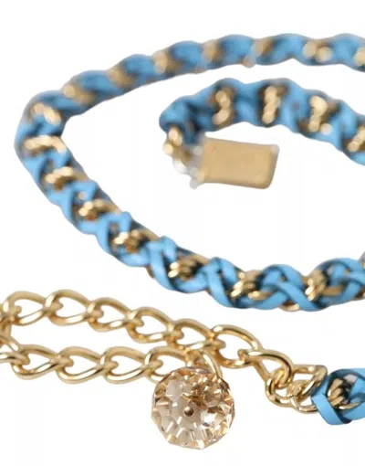Dolce & Gabbana Blue Braided Gold Brass Chain Waist Belt In Blue