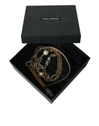 Dolce & Gabbana Blue Braided Gold Brass Chain Waist Belt In Multi