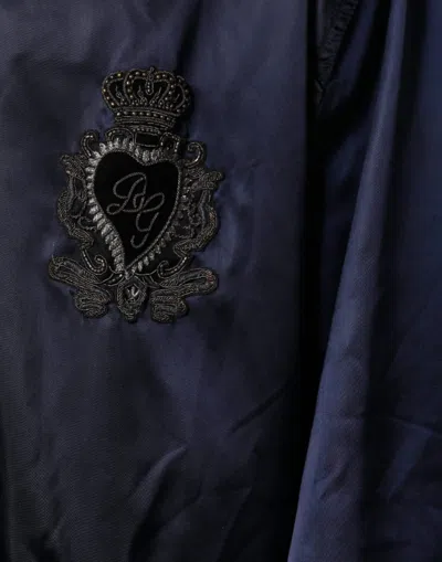 Pre-owned Dolce & Gabbana Blue Crown Heart Full Zip Men Bomber Men's Jacket ()