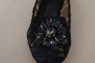 Pre-owned Dolce & Gabbana Blue Crystal Loafer Lace Ballet Flats Women's Shoes ()