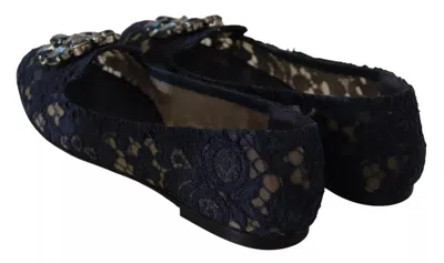 Pre-owned Dolce & Gabbana Blue Crystal Loafer Lace Ballet Flats Women's Shoes ()