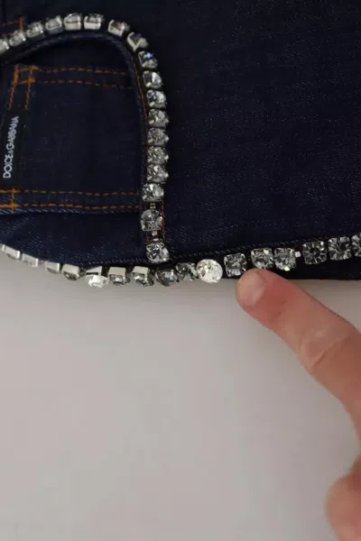 Pre-owned Dolce & Gabbana Blue Denim Stretch Crystal Hot Pants Women's Shorts ()