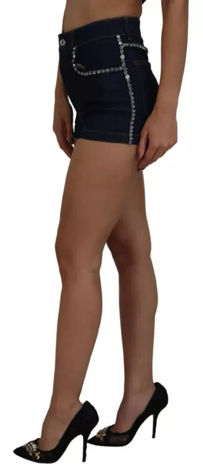 Pre-owned Dolce & Gabbana Blue Denim Stretch Crystal Hot Pants Women's Shorts ()