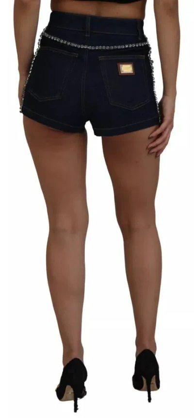 Pre-owned Dolce & Gabbana Blue Denim Stretch Crystal Hot Pants Women's Shorts ()