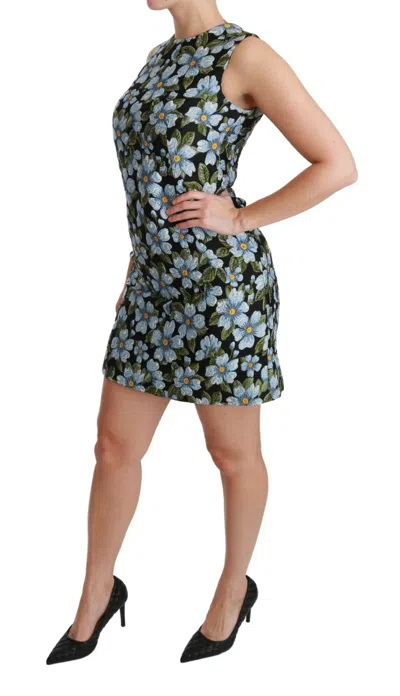 Dolce & Gabbana Blue Floral Brocade Gown Shift Dress In Multicolor