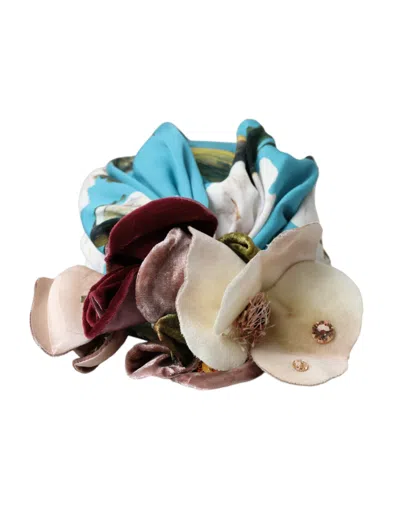 Dolce & Gabbana Blue Floral Motif Turban Head Hat Women's Women In Multi