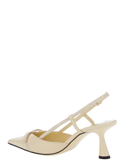 Jimmy Choo Leather Sling Back Pumps With Bow Detail In Neutral
