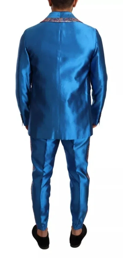 Pre-owned Dolce & Gabbana Blue Jacquard Silk Formal 2 Piece Set Men's Suit ()