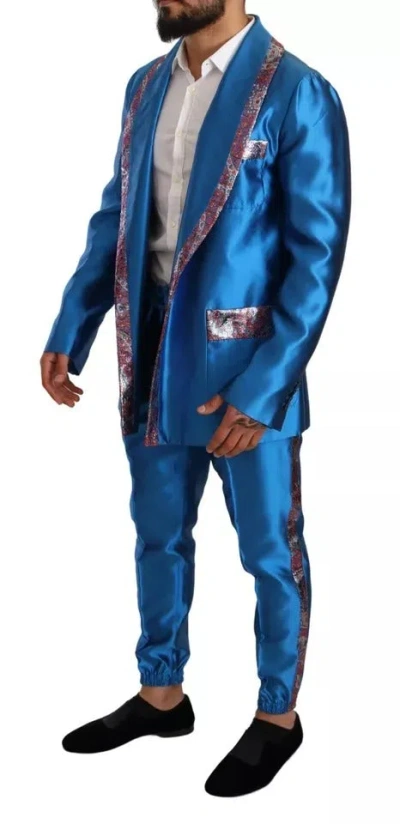 Pre-owned Dolce & Gabbana Blue Jacquard Silk Formal 2 Piece Set Men's Suit ()