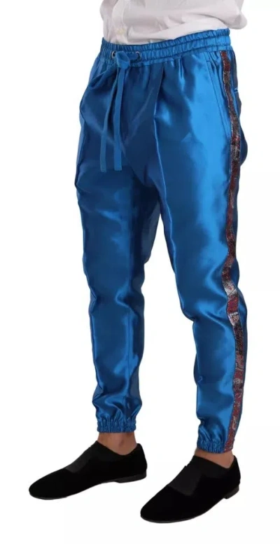 Pre-owned Dolce & Gabbana Blue Jacquard Silk Formal 2 Piece Set Men's Suit ()