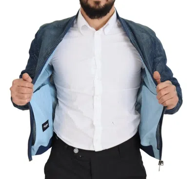 Pre-owned Dolce & Gabbana Blue Leather Perforated Full Zip Men's Jacket ()
